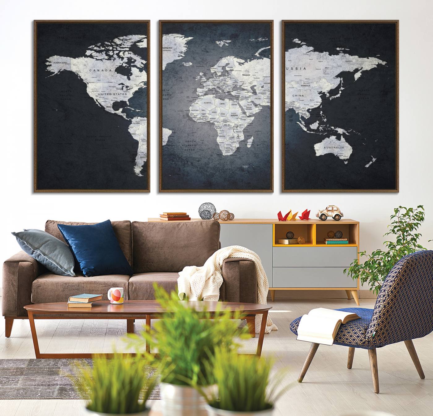 19124-MGV-CV-36X24-Large Wall Art Push Pin World Map Canvas Print