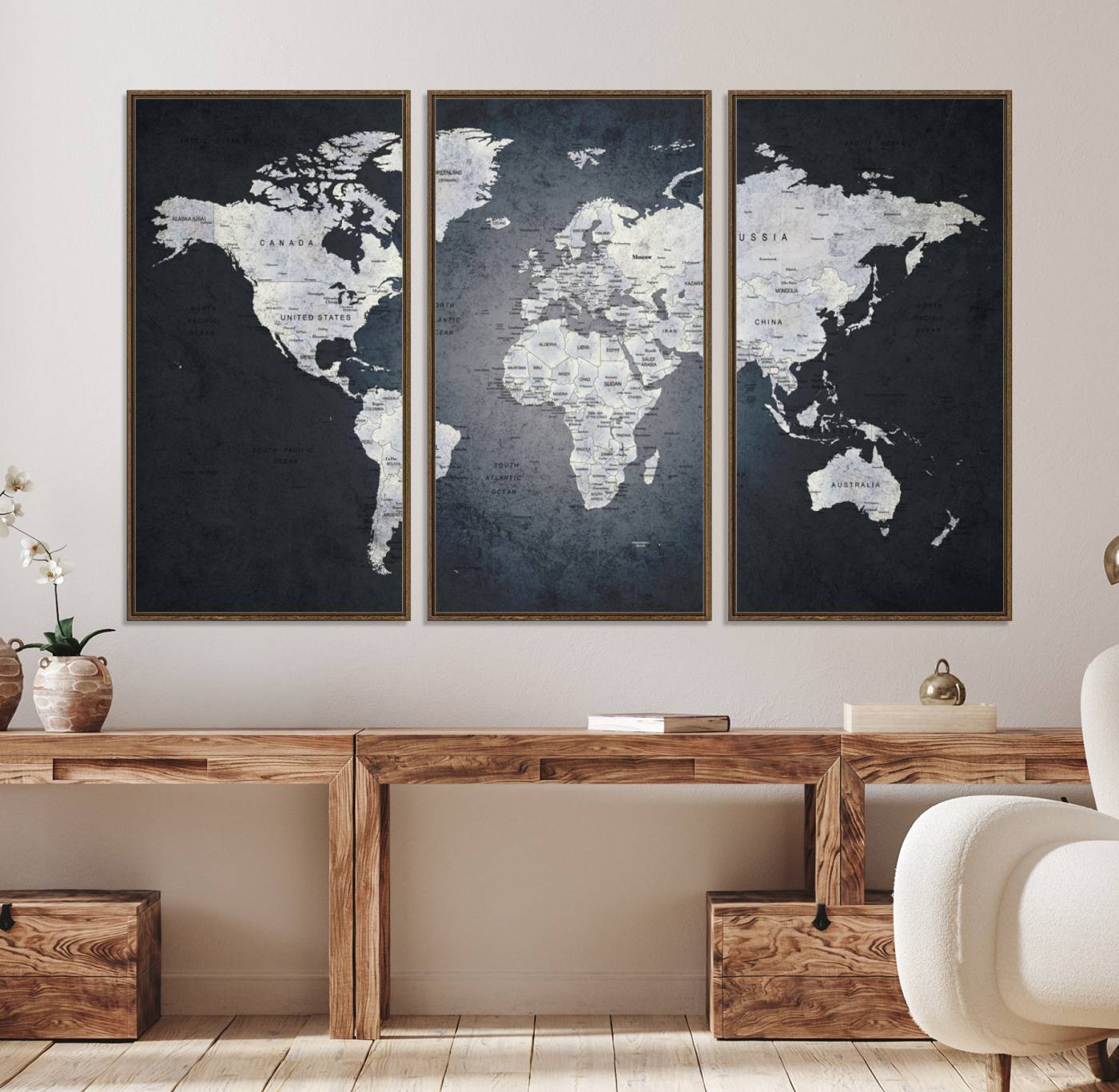 19124-MGV-FC-48X32-3P_Walnut-Large Wall Art Push Pin World Map Canvas Print