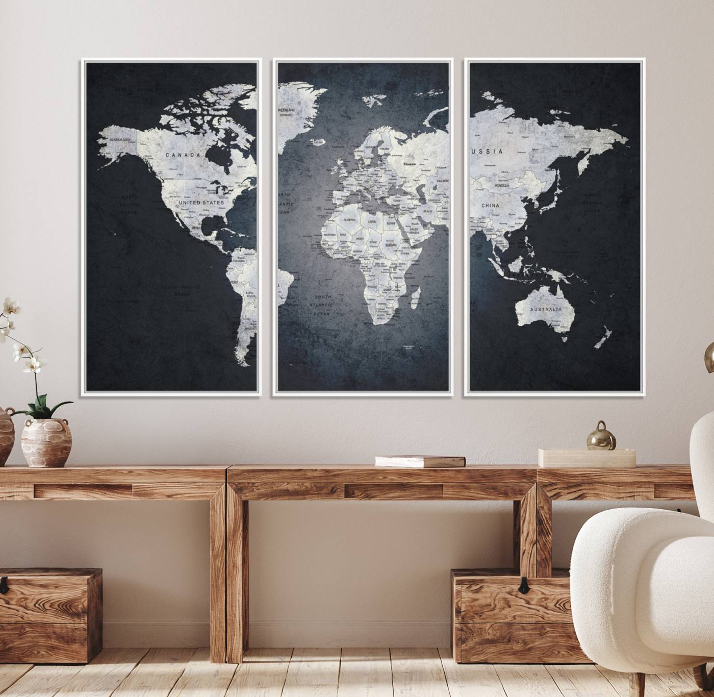 19124-MGV-FC-48X32-3P_White-Large Wall Art Push Pin World Map Canvas Print