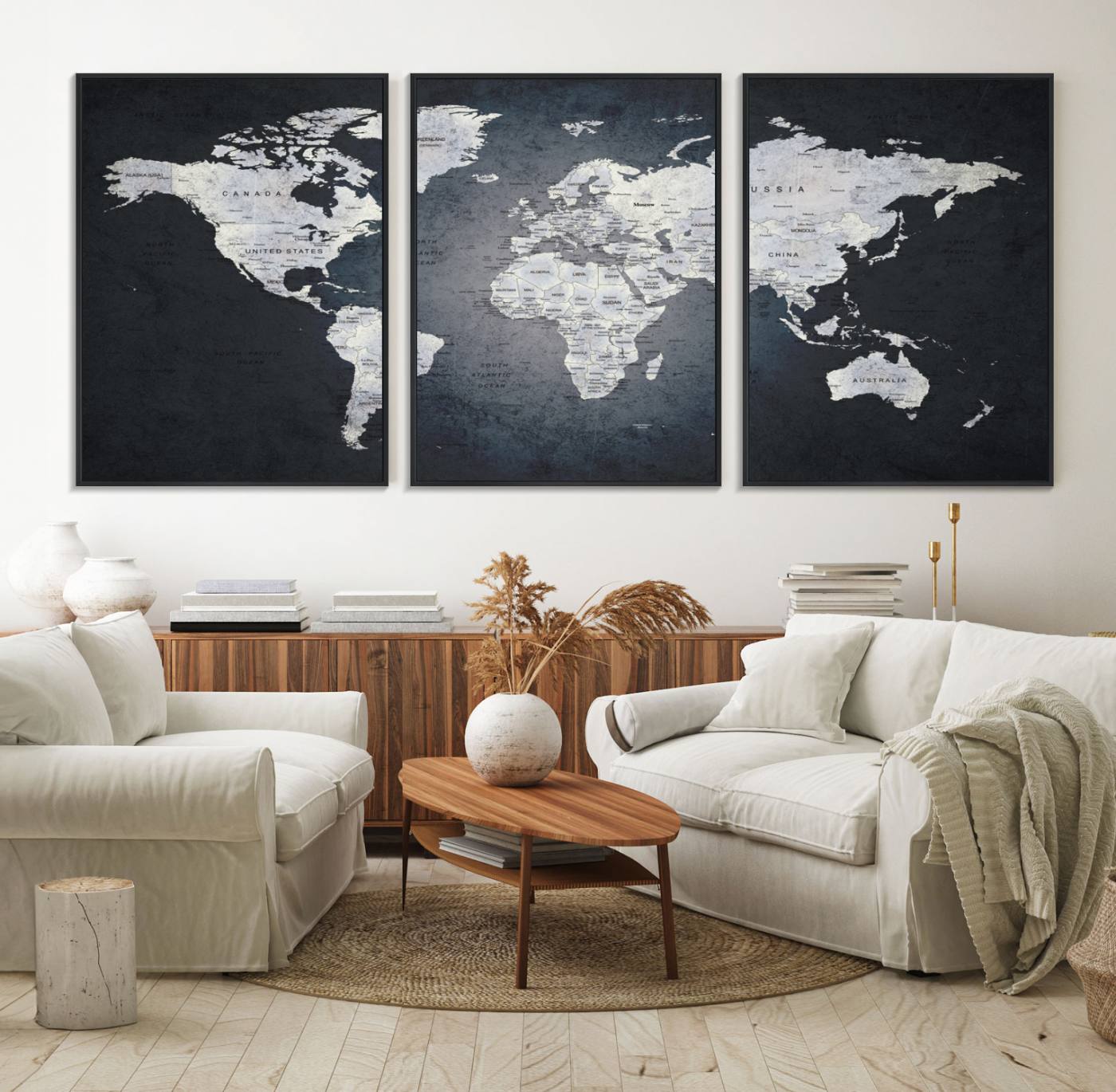 19124-MGV-FC-60X30-3P_Black-Large Wall Art Push Pin World Map Canvas Print
