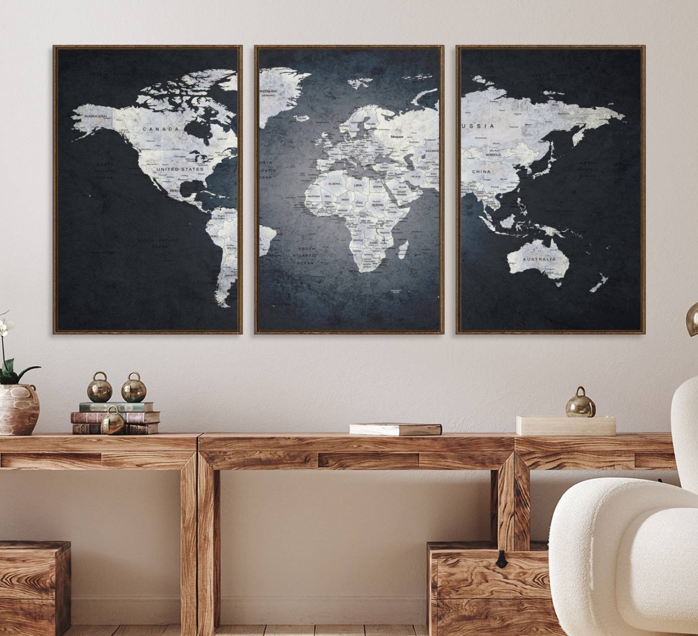 19124-MGV-FC-60X30-3P_Walnut-Large Wall Art Push Pin World Map Canvas Print