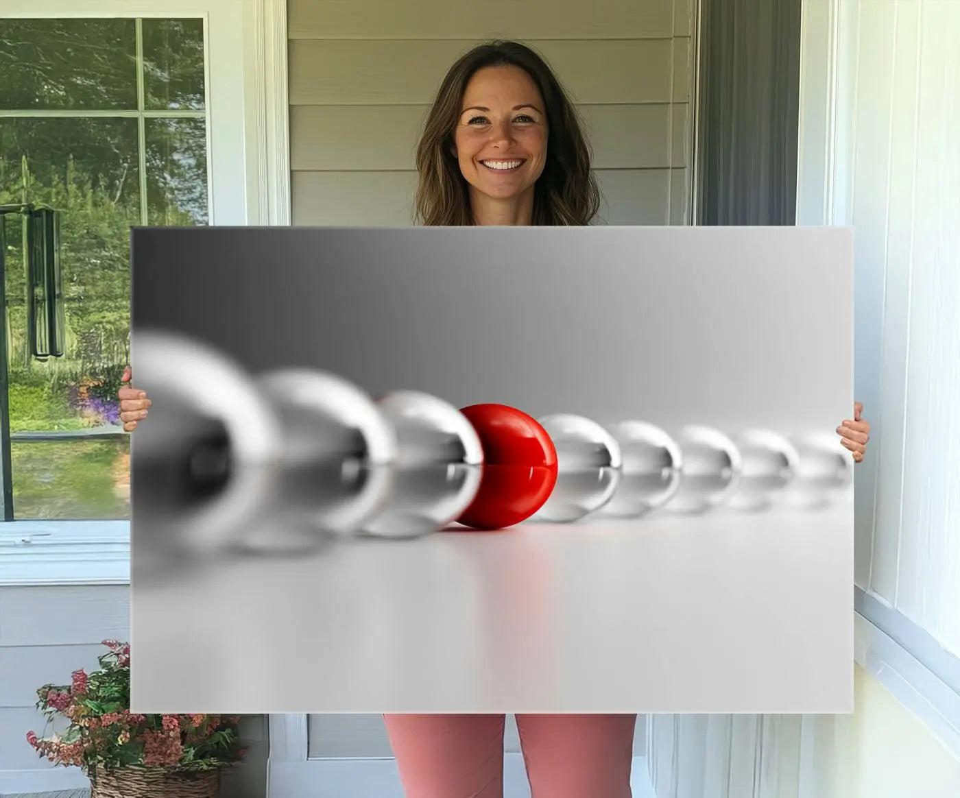60978-MGV-CV-36X24-Large Wall Art Red Ball in Gray Balls Canvas Art Print Large Wall Art Black White Different Art