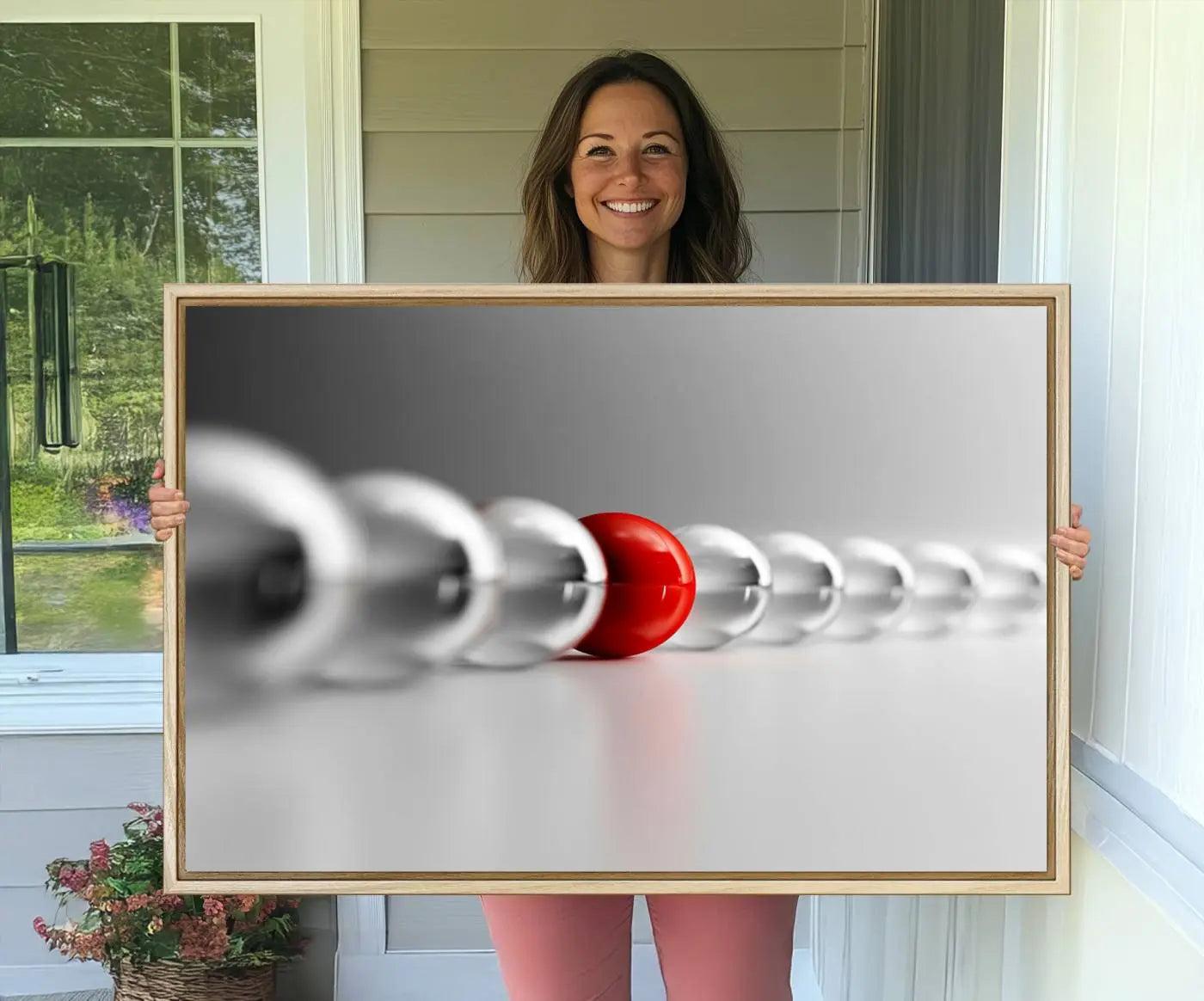 60978-MGV-FC-36X24_Natural-Large Wall Art Red Ball in Gray Balls Canvas Art Print Large Wall Art Black White Different Art