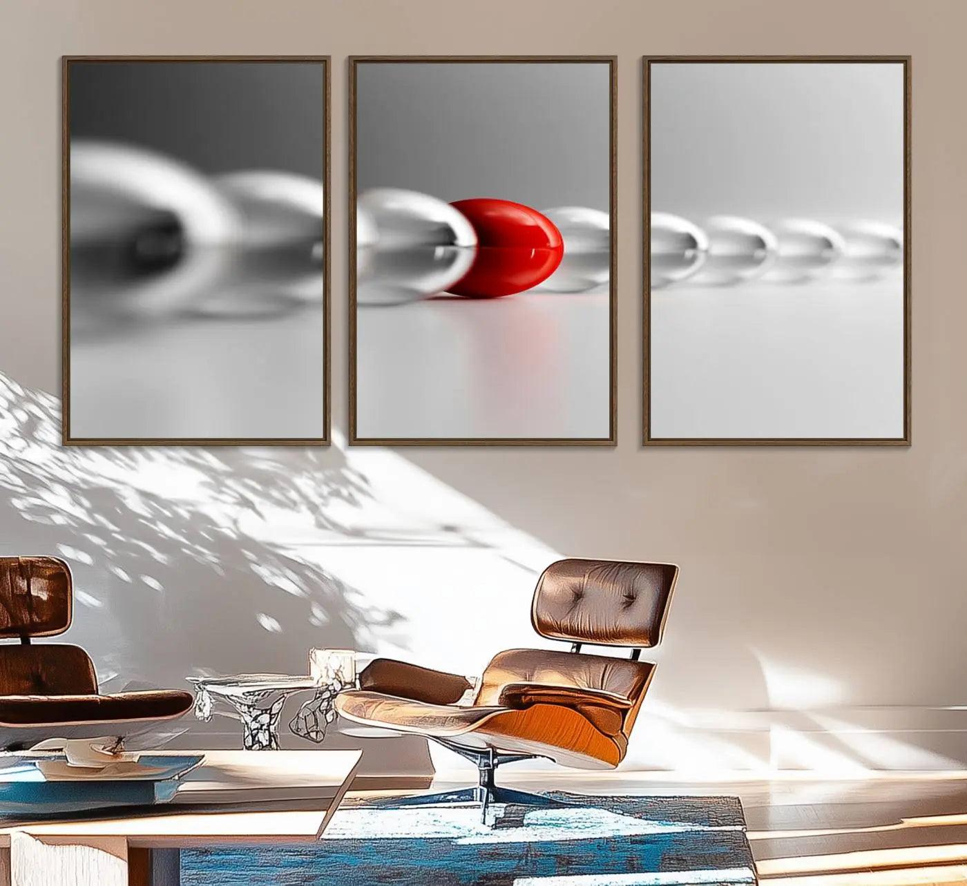 60978-MGV-FC-60X30-3P_Walnut-Large Wall Art Red Ball in Gray Balls Canvas Art Print Large Wall Art Black White Different Art