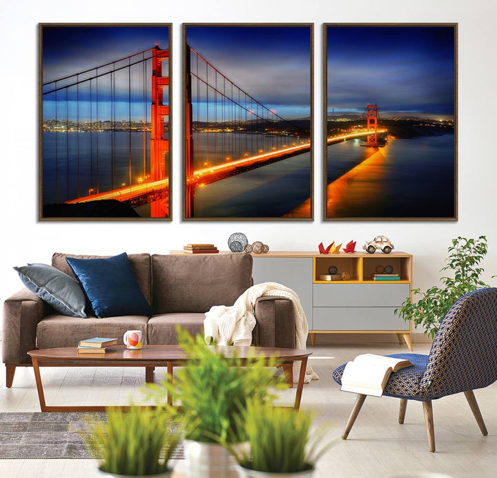 27118-MGV-CV-36X24-Large Wall Art San Francisco Canvas Print - Wonderful Golden Gate Bridge at Twilight