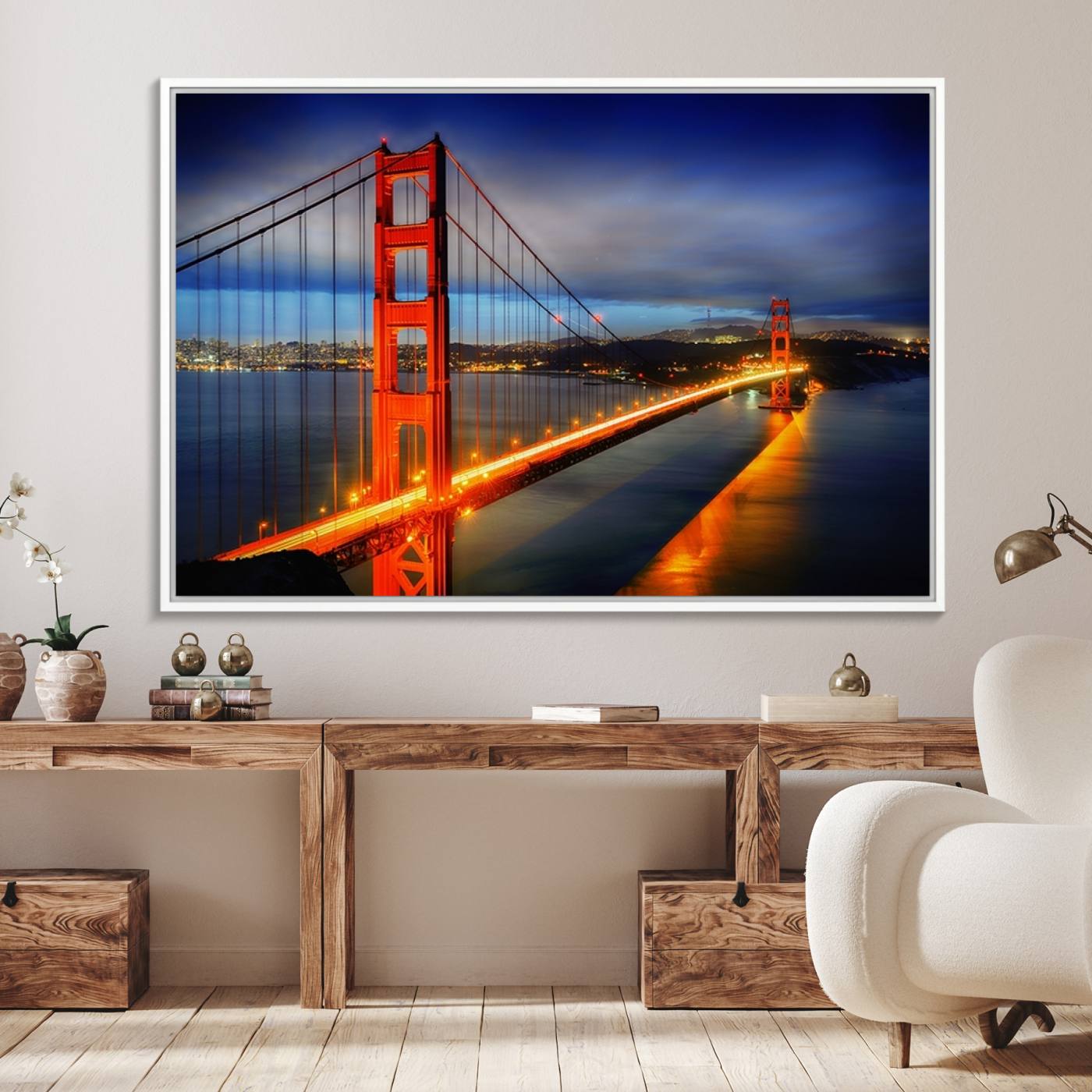 27118-MGV-FC-36X24_White-Large Wall Art San Francisco Canvas Print - Wonderful Golden Gate Bridge at Twilight