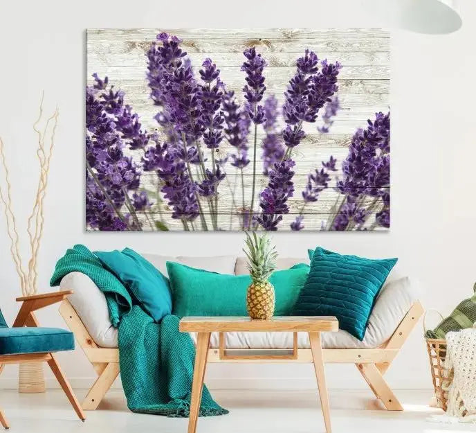 A Lavender Herb Wall Art Canvas Print, consisting of three panels on gallery-wrapped canvas, is displayed prominently.