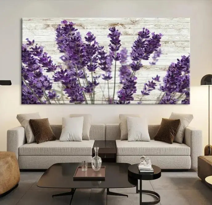 A Lavender Herb Wall Art Canvas Print, consisting of three panels on gallery-wrapped canvas, is displayed prominently.