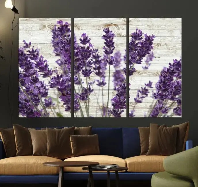 A Lavender Herb Wall Art Canvas Print, consisting of three panels on gallery-wrapped canvas, is displayed prominently.