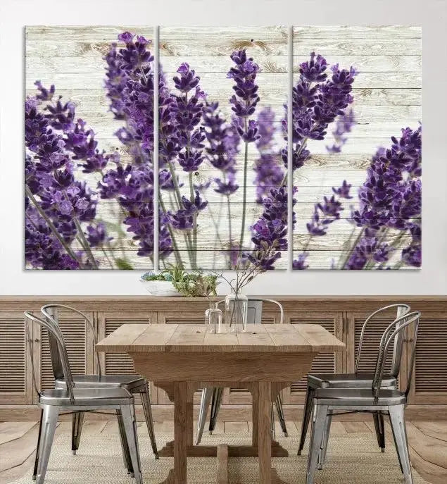 A Lavender Herb Wall Art Canvas Print, consisting of three panels on gallery-wrapped canvas, is displayed prominently.