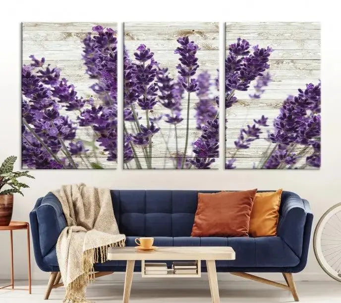 A Lavender Herb Wall Art Canvas Print, consisting of three panels on gallery-wrapped canvas, is displayed prominently.