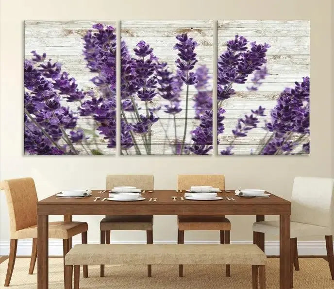 A Lavender Herb Wall Art Canvas Print, consisting of three panels on gallery-wrapped canvas, is displayed prominently.