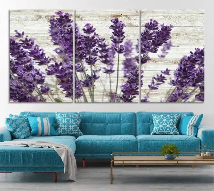 A Lavender Herb Wall Art Canvas Print, consisting of three panels on gallery-wrapped canvas, is displayed prominently.