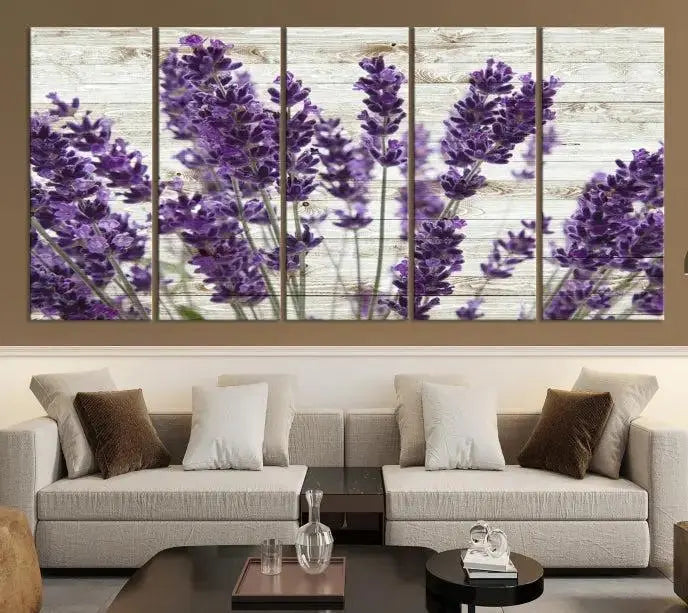 A Lavender Herb Wall Art Canvas Print, consisting of three panels on gallery-wrapped canvas, is displayed prominently.