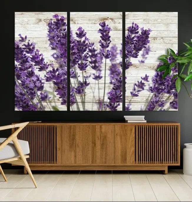 A Lavender Herb Wall Art Canvas Print, consisting of three panels on gallery-wrapped canvas, is displayed prominently.