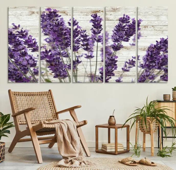 A Lavender Herb Wall Art Canvas Print, consisting of three panels on gallery-wrapped canvas, is displayed prominently.