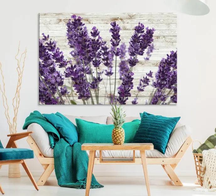 A Lavender Herb Wall Art Canvas Print, consisting of three panels on gallery-wrapped canvas, is displayed prominently.