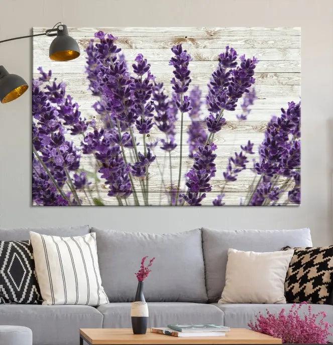 A Lavender Herb Wall Art Canvas Print, consisting of three panels on gallery-wrapped canvas, is displayed prominently.