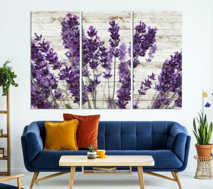 A Lavender Herb Wall Art Canvas Print, consisting of three panels on gallery-wrapped canvas, is displayed prominently.