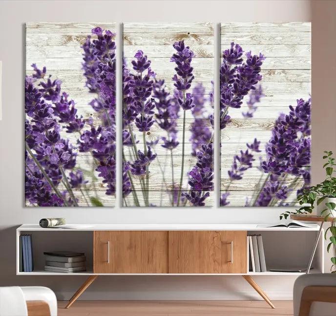 A Lavender Herb Wall Art Canvas Print, consisting of three panels on gallery-wrapped canvas, is displayed prominently.