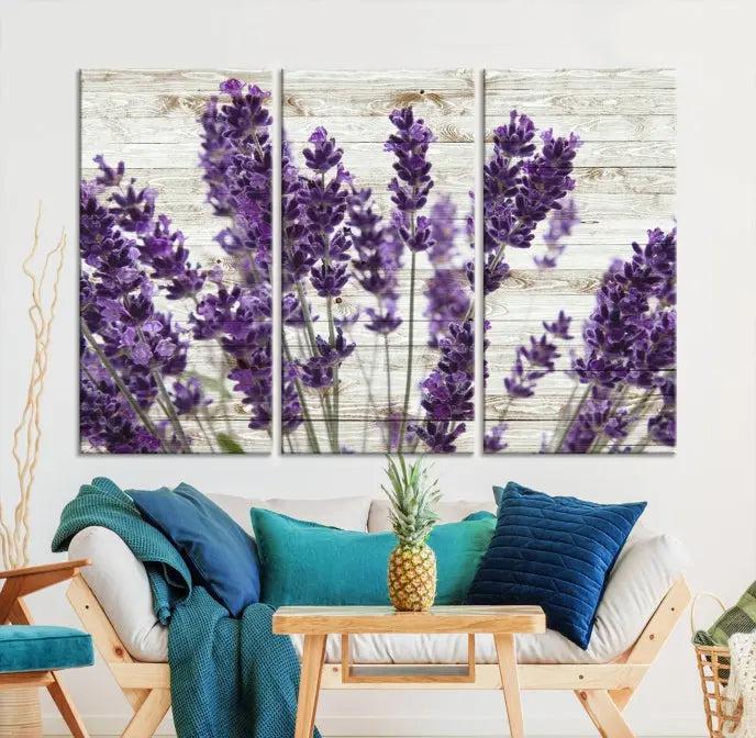 A Lavender Herb Wall Art Canvas Print, consisting of three panels on gallery-wrapped canvas, is displayed prominently.