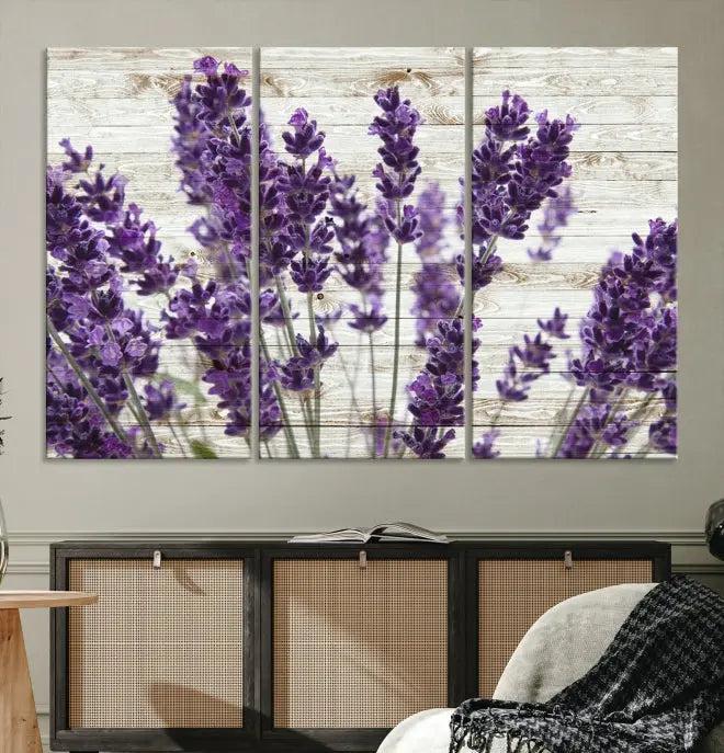 A Lavender Herb Wall Art Canvas Print, consisting of three panels on gallery-wrapped canvas, is displayed prominently.