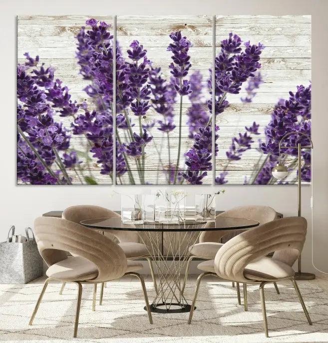 A Lavender Herb Wall Art Canvas Print, consisting of three panels on gallery-wrapped canvas, is displayed prominently.