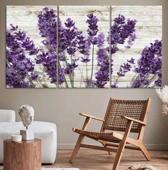 A Lavender Herb Wall Art Canvas Print, consisting of three panels on gallery-wrapped canvas, is displayed prominently.