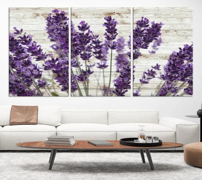 A Lavender Herb Wall Art Canvas Print, consisting of three panels on gallery-wrapped canvas, is displayed prominently.