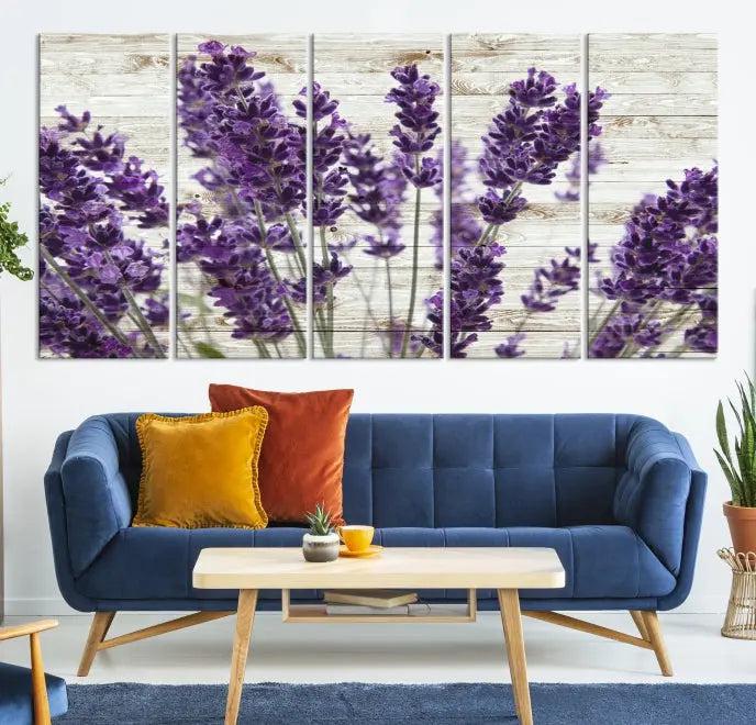 A Lavender Herb Wall Art Canvas Print, consisting of three panels on gallery-wrapped canvas, is displayed prominently.