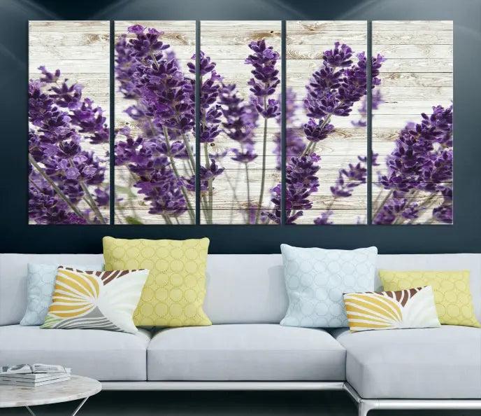 A Lavender Herb Wall Art Canvas Print, consisting of three panels on gallery-wrapped canvas, is displayed prominently.