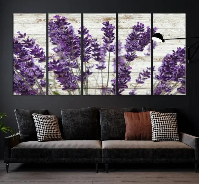 A Lavender Herb Wall Art Canvas Print, consisting of three panels on gallery-wrapped canvas, is displayed prominently.