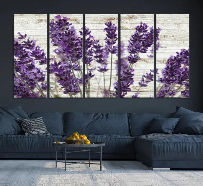 A Lavender Herb Wall Art Canvas Print, consisting of three panels on gallery-wrapped canvas, is displayed prominently.