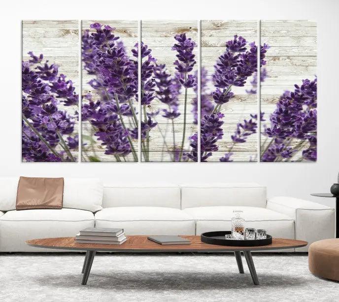 A Lavender Herb Wall Art Canvas Print, consisting of three panels on gallery-wrapped canvas, is displayed prominently.