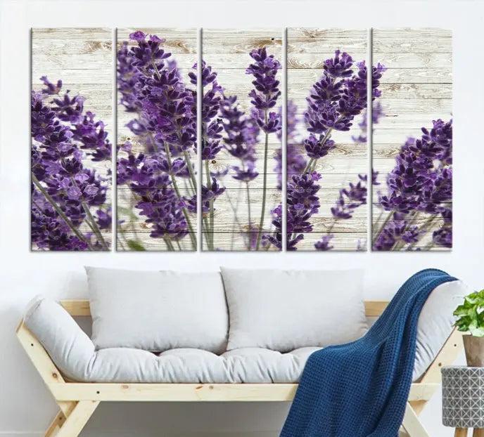 A Lavender Herb Wall Art Canvas Print, consisting of three panels on gallery-wrapped canvas, is displayed prominently.