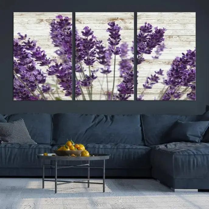 Enhance your living space with the Lavender Canvas Wall Art Flower Print, featuring a triptych of beautiful lavender flowers set against a textured background. This artwork is expertly crafted on museum-quality canvas and finished with a UV-protective coating to ensure lasting elegance. Enjoy complimentary shipping straight to your home.