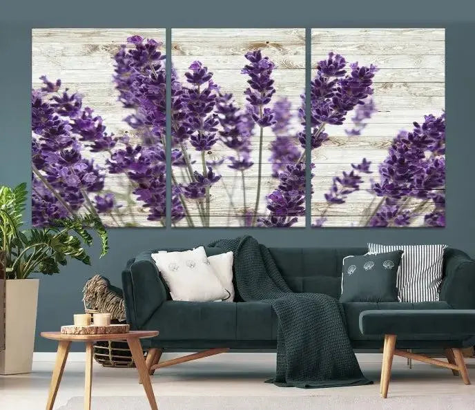 Enhance your living space with the Lavender Canvas Wall Art Flower Print, featuring a triptych of beautiful lavender flowers set against a textured background. This artwork is expertly crafted on museum-quality canvas and finished with a UV-protective coating to ensure lasting elegance. Enjoy complimentary shipping straight to your home.