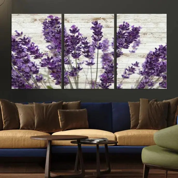 Enhance your living space with the Lavender Canvas Wall Art Flower Print, featuring a triptych of beautiful lavender flowers set against a textured background. This artwork is expertly crafted on museum-quality canvas and finished with a UV-protective coating to ensure lasting elegance. Enjoy complimentary shipping straight to your home.