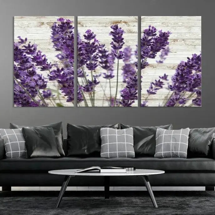 Enhance your living space with the Lavender Canvas Wall Art Flower Print, featuring a triptych of beautiful lavender flowers set against a textured background. This artwork is expertly crafted on museum-quality canvas and finished with a UV-protective coating to ensure lasting elegance. Enjoy complimentary shipping straight to your home.