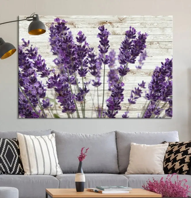 Enhance your living space with the Lavender Canvas Wall Art Flower Print, featuring a triptych of beautiful lavender flowers set against a textured background. This artwork is expertly crafted on museum-quality canvas and finished with a UV-protective coating to ensure lasting elegance. Enjoy complimentary shipping straight to your home.