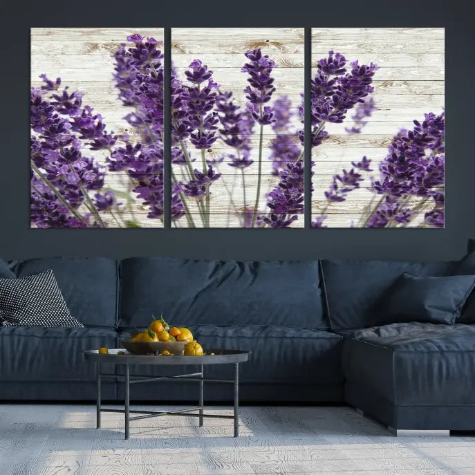 Enhance your living space with the Lavender Canvas Wall Art Flower Print, featuring a triptych of beautiful lavender flowers set against a textured background. This artwork is expertly crafted on museum-quality canvas and finished with a UV-protective coating to ensure lasting elegance. Enjoy complimentary shipping straight to your home.