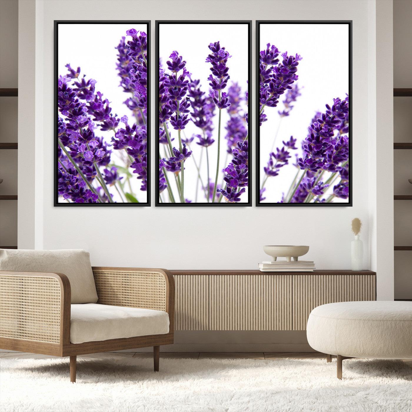 76859-MGV-FC-48X32-3P_Black-Lavender Flower Wall Art Canvas Print
