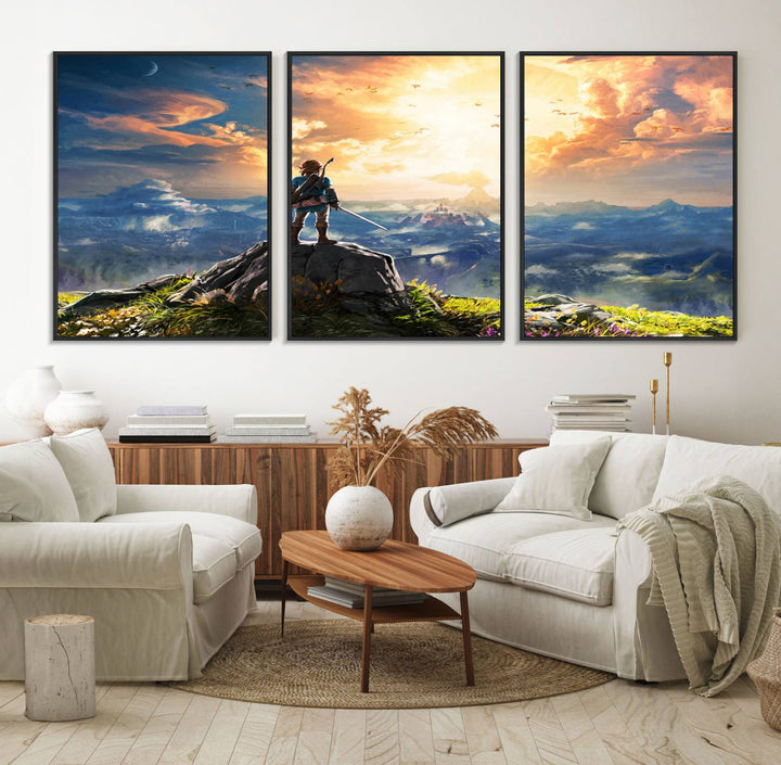 18096-MGV-FC-60X30-3P_Black-Legend of Zelda Breath of the Wild Game Wall Art Canvas, Legend of Zelda Canvas Print