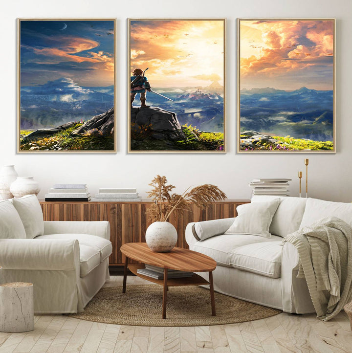 18096-MGV-FC-60X30-3P_Natural-Legend of Zelda Breath of the Wild Game Wall Art Canvas, Legend of Zelda Canvas Print