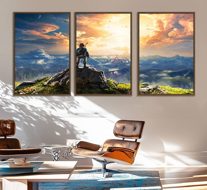 18096-MGV-FC-60X30-3P_Walnut-Legend of Zelda Breath of the Wild Game Wall Art Canvas, Legend of Zelda Canvas Print