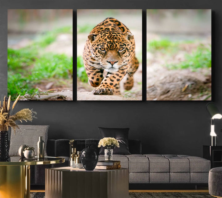 Leopard on the Prowl - Stunning Large Framed Leopard Wall Art Canvas Wall Art for Living Room, Bedroom, or Office Décor, Vibrant Wildlife