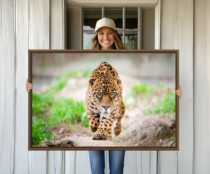 75066-MGV-CV-36X24-Leopard on the Prowl - Stunning Large Framed Leopard Wall Art Canvas Wall Art for Living Room, Bedroom, or Office Décor, Vibrant Wildlife