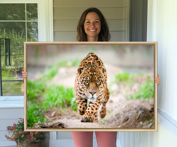 75066-MGV-CV-36X24-Leopard on the Prowl - Stunning Large Framed Leopard Wall Art Canvas Wall Art for Living Room, Bedroom, or Office Décor, Vibrant Wildlife