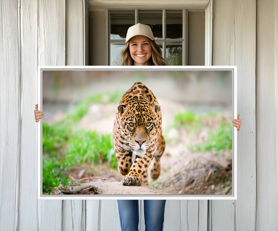 75066-MGV-CV-36X24-Leopard on the Prowl - Stunning Large Framed Leopard Wall Art Canvas Wall Art for Living Room, Bedroom, or Office Décor, Vibrant Wildlife