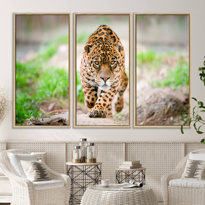 75066-MGV-CV-36X24-Leopard on the Prowl - Stunning Large Framed Leopard Wall Art Canvas Wall Art for Living Room, Bedroom, or Office Décor, Vibrant Wildlife
